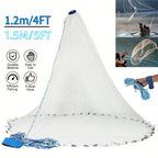 Fishing Cast Net 8FT 10FT with Real Zinc Sinker Weights, Nylon Monofilament Mesh 1.3cm, Heavy Duty Saltwater Bait Trap Net Easy Throw for American Fishing 240/300 Steel Drop