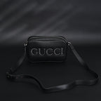 Gucci Black Leather Embossed Logo Belt Bag