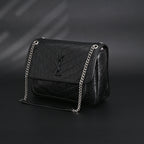 Saint Laurent Niki Medium Black Crinkled Leather Shoulder Bag