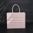 Dior Book Tote Oblique Embroidered Canvas Bag – Large Pink