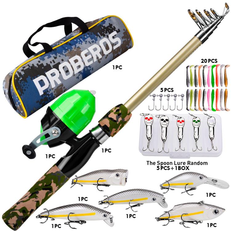 PROBEROS Fishing Rod and Reel Combo 6ft Telescopic Fishing Pole with Spincast Reel Portable Travel Fishing Full Kit with Carrier Bag, CAST Blue, SPIN Blue, CAST Green, SPIN Green
