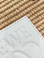 Loewe Small Square Basket Bag In Raffia And Calfskin NaturalWhite