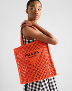 Prada Women's Natural Crochet Tote Bag-Orange