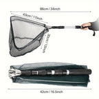 Foldable Fishing Landing Net with Telescoping Aluminum Alloy Pole – 3 Sizes 86CM 110CM 130CM, Collapsible Metal Net for Fish Crab Crayfish Shrimp, Portable Fishing Gear